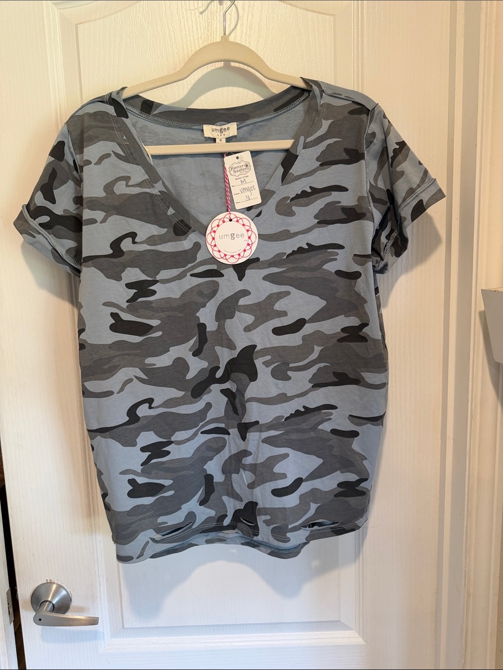 Umgee Gray & Charcoal Camo V-Neck Tee
